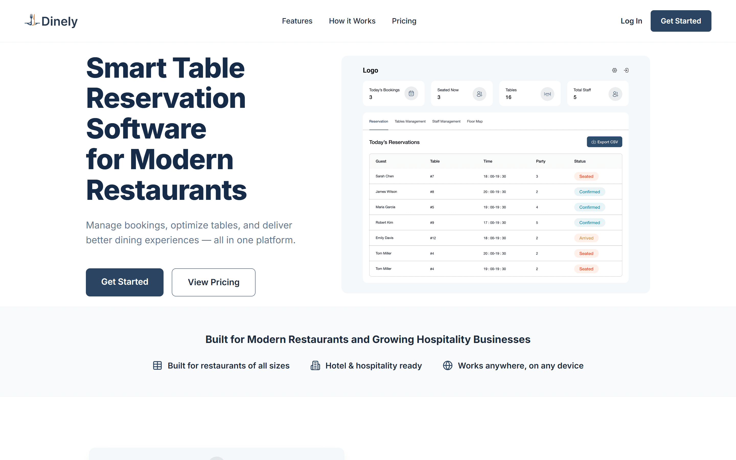 Dinely — Reservation and floor-management platform for high-end restaurants.
