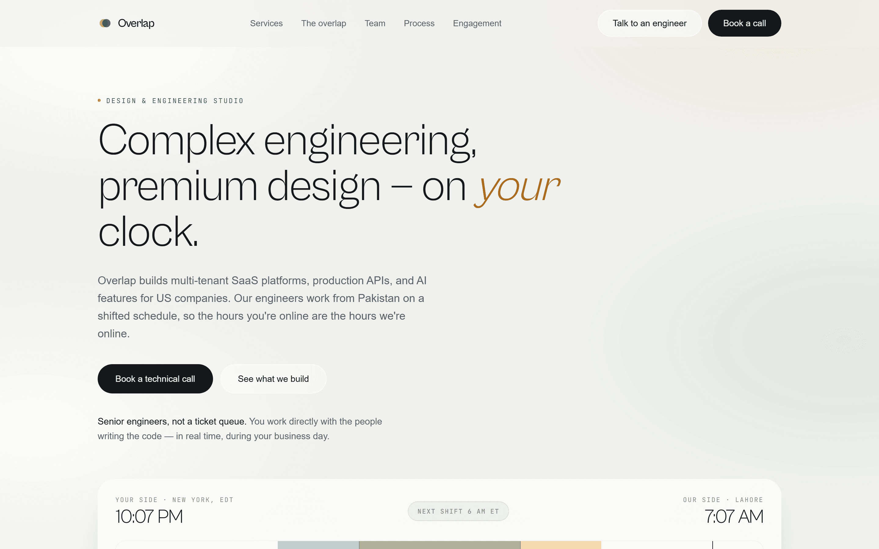 Overlap — Studio site for an engineering practice that works US hours from Pakistan.